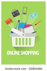 flat concept of online internet shopping with shadow vector