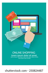 flat concept of online internet shopping with shadow vector