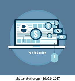 Flat concept for pay per click advertising, sponsored listing, paid search marketing vector 