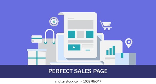 Flat concept of perfect sales page, conversion page, lead management vector illustration 
