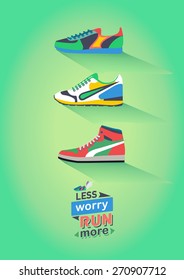 Flat concept of running shoes, sneakers set. Vector beckground