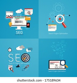 Flat concept of seo process. Vector