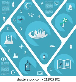 Flat concept, set modern design with shadow vector icons for web design and mobile applications, SEO. search Engine Optimization: Ramadan Kareem   