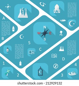 Flat concept, set modern design with shadow vector icons for web design and mobile applications, SEO. search Engine Optimization: Ramadan Kareem   