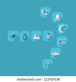 Flat concept, set modern design with shadow vector icons for web design and mobile applications, SEO. search Engine Optimization: Ramadan Kareem   