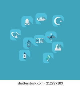 Flat concept, set modern design with shadow vector icons for web design and mobile applications, SEO. search Engine Optimization: Ramadan Kareem   