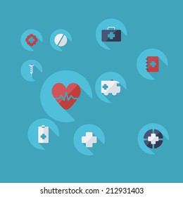 Flat concept, set modern design with shadow vector icons for web design and mobile applications, SEO. search Engine Optimization: medicine