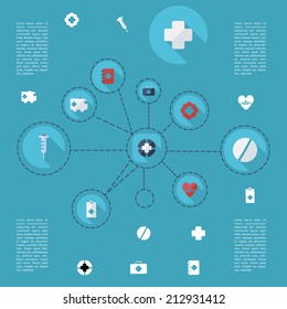 Flat concept, set modern design with shadow vector icons for web design and mobile applications, SEO. search Engine Optimization: medicine