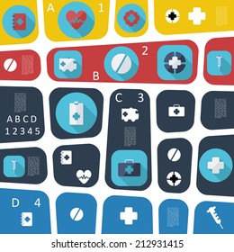 Flat concept, set modern design with shadow vector icons for web design and mobile applications, SEO. search Engine Optimization: medicine