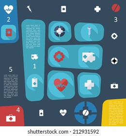 Flat concept, set modern design with shadow vector icons for web design and mobile applications, SEO. search Engine Optimization: medicine