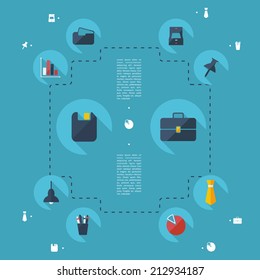 Flat concept, set modern design with shadow vector icons for web design and mobile applications, SEO. search Engine Optimization: office icons