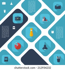 Flat concept, set modern design with shadow vector icons for web design and mobile applications, SEO. search Engine Optimization: office icons