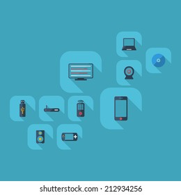Flat concept, set modern design with shadow vector icons for web design and mobile applications, SEO. search Engine Optimization: technology, communication