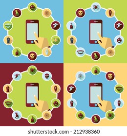 Flat concept, set modern design with shadow vector icons for web design and mobile applications, SEO. search Engine Optimization:  halloween