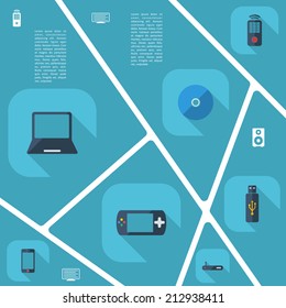 Flat concept, set modern design with shadow vector icons for web design and mobile applications, SEO. search Engine Optimization: technology, communications