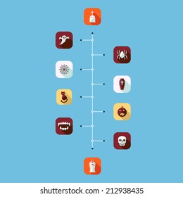 Flat concept, set modern design with shadow vector icons for web design and mobile applications, SEO. search Engine Optimization:  halloween