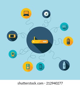 Flat concept, set modern design with shadow vector icons for web design and mobile applications, SEO. search Engine Optimization: technology, communications