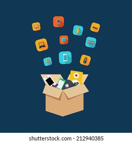 Flat concept, set modern design with shadow vector icons for web design and mobile applications, SEO. search Engine Optimization: technology, communications