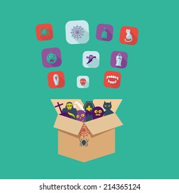 Flat concept, set modern design with shadow vector icons for web design and mobile applications, SEO. search Engine Optimization: halloween