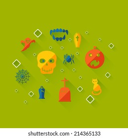 Flat concept, set modern design with shadow vector icons for web design and mobile applications, SEO. search Engine Optimization: halloween