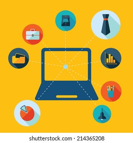Flat concept, set modern design with shadow vector icons for web design and mobile applications, SEO. search Engine Optimization: office icons