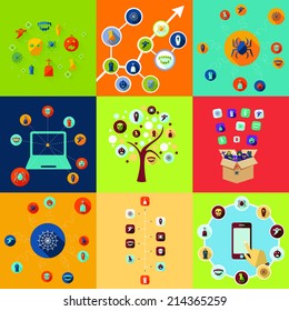 Flat concept, set modern design with shadow vector icons for web design and mobile applications, SEO. search Engine Optimization: halloween