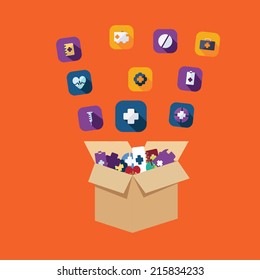Flat concept, set modern design with shadow vector icons for web design and mobile applications, SEO. search Engine Optimization: medicine
