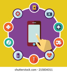 Flat concept, set modern design with shadow vector icons for web design and mobile applications, SEO. search Engine Optimization: medicine