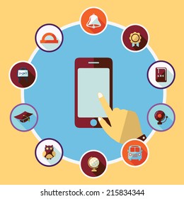 Flat concept, set modern design with shadow vector icons for web design and mobile applications, SEO. search Engine Optimization: education