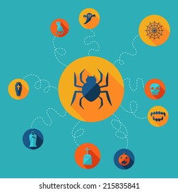 Flat concept, set modern design with shadow vector icons for web design and mobile applications, SEO. search Engine Optimization:  halloween