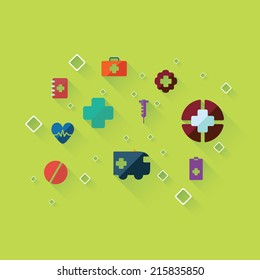 Flat concept, set modern design with shadow vector icons for web design and mobile applications, SEO. search Engine Optimization:  medicine