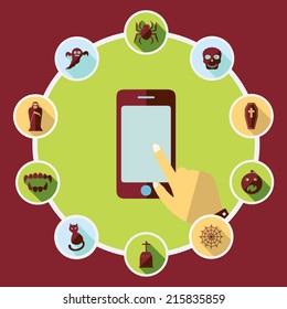 Flat concept, set modern design with shadow vector icons for web design and mobile applications, SEO. search Engine Optimization:  halloween