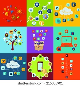Flat concept, set modern design with shadow vector icons for web design and mobile applications, SEO. search Engine Optimization:  halloween