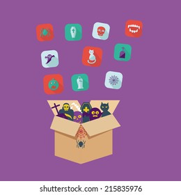 Flat concept, set modern design with shadow vector icons for web design and mobile applications, SEO. search Engine Optimization:  halloween