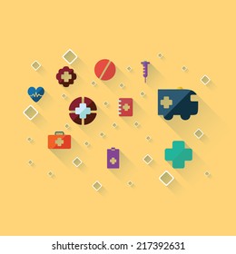 Flat concept, set modern design with shadow vector icons for web design and mobile applications, SEO. search Engine Optimization:  medicine