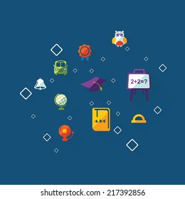 Flat concept, set modern design with shadow vector icons for web design and mobile applications, SEO. search Engine Optimization: education icons