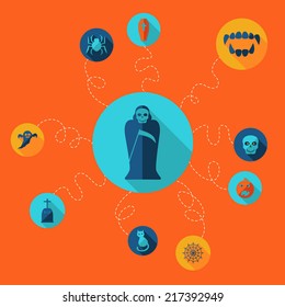 Flat concept, set modern design with shadow halloween