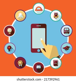 Flat concept, set modern design with shadow vector icons for web design and mobile applications, SEO. search Engine Optimization:  education icons