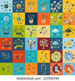 Flat concept, set modern design with shadow vector icons for web design and mobile applications, SEO. search Engine Optimization: technology