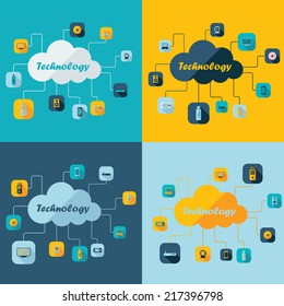 Flat concept, set modern design with shadow vector icons for web design and mobile applications, SEO. search Engine Optimization: technology