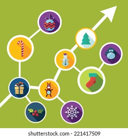 Flat concept, set modern design with shadow vector icons for web design and mobile applications, SEO. search Engine Optimization:  happy new year