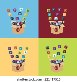 Flat concept, set modern design with shadow vector icons for web design and mobile applications, SEO. search Engine Optimization:  happy new year