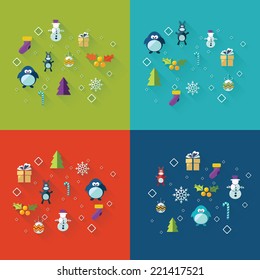 Flat concept, set modern design with shadow vector icons for web design and mobile applications, SEO. search Engine Optimization:  happy new year