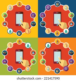 Flat concept, set modern design with shadow vector icons for web design and mobile applications, SEO. search Engine Optimization:  happy new year