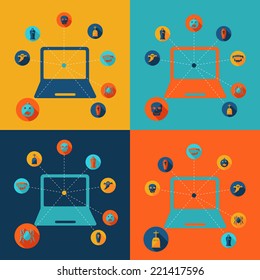 Flat concept, set modern design with shadow vector icons for web design and mobile applications, SEO. search Engine Optimization:  Halloween