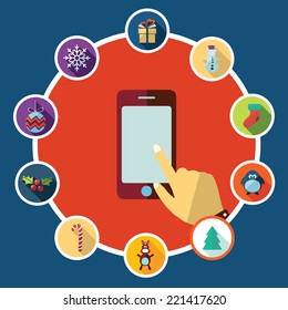 Flat concept, set modern design with shadow vector icons for web design and mobile applications, SEO. search Engine Optimization:  happy new year