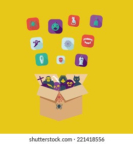 Flat concept, set modern design with shadow vector icons for web design and mobile applications, SEO. search Engine Optimization: Halloween