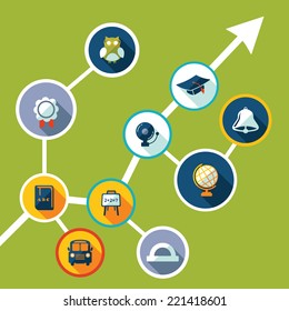 Flat concept, set modern design with shadow vector icons for web design and mobile applications, SEO. search Engine Optimization: education icons