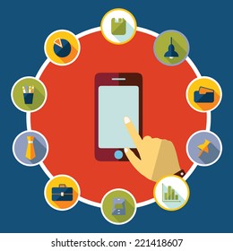 Flat concept, set modern design with shadow vector icons for web design and mobile applications, SEO. search Engine Optimization: office icons