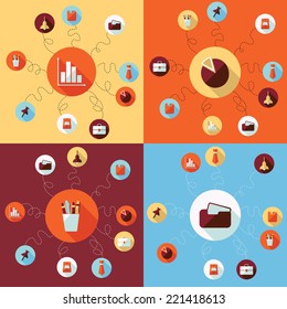 Flat concept, set modern design with shadow vector icons for web design and mobile applications, SEO. search Engine Optimization: office icons